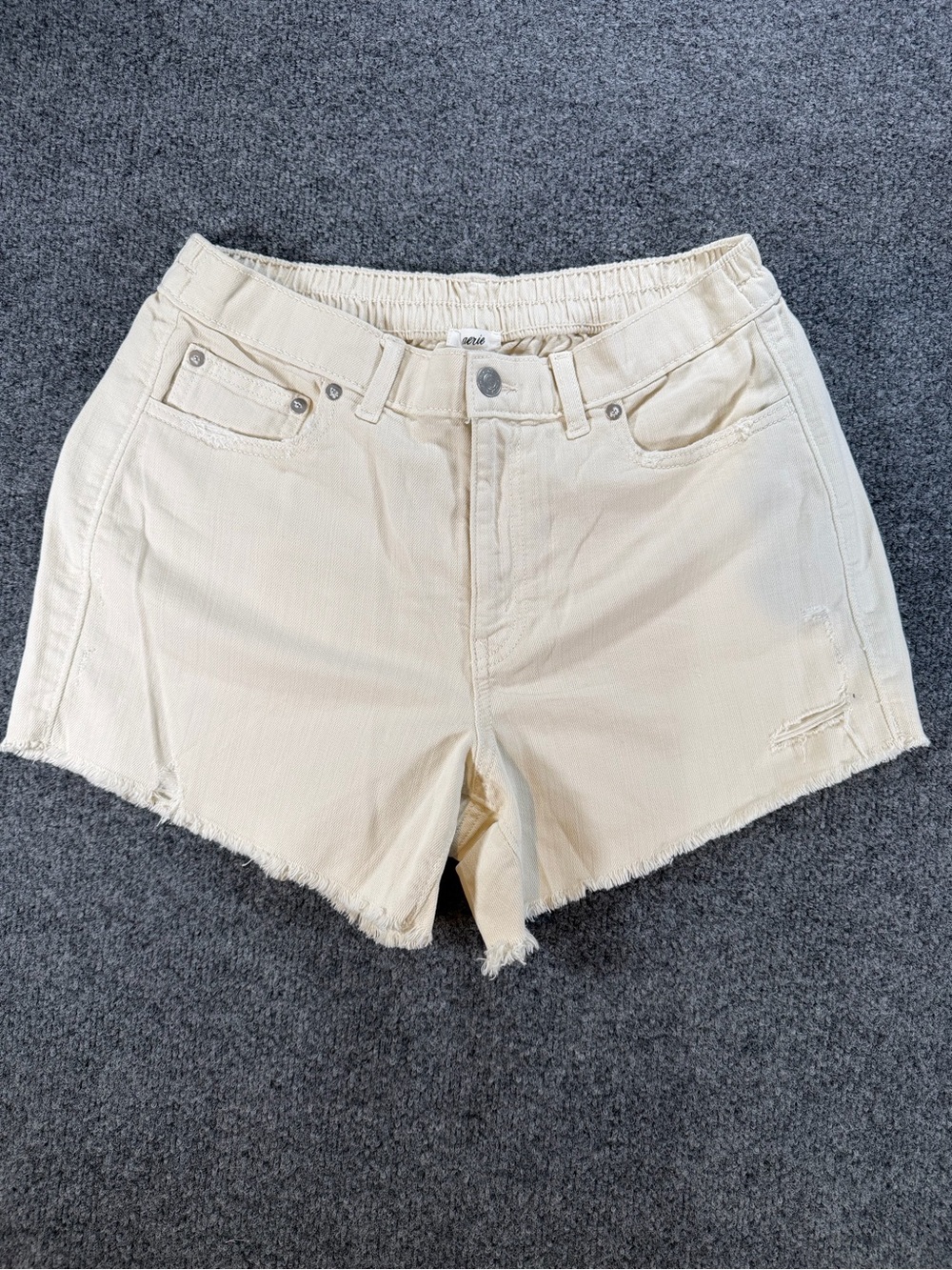 aerie Cream High-Rise Denim Cutoff Shorts